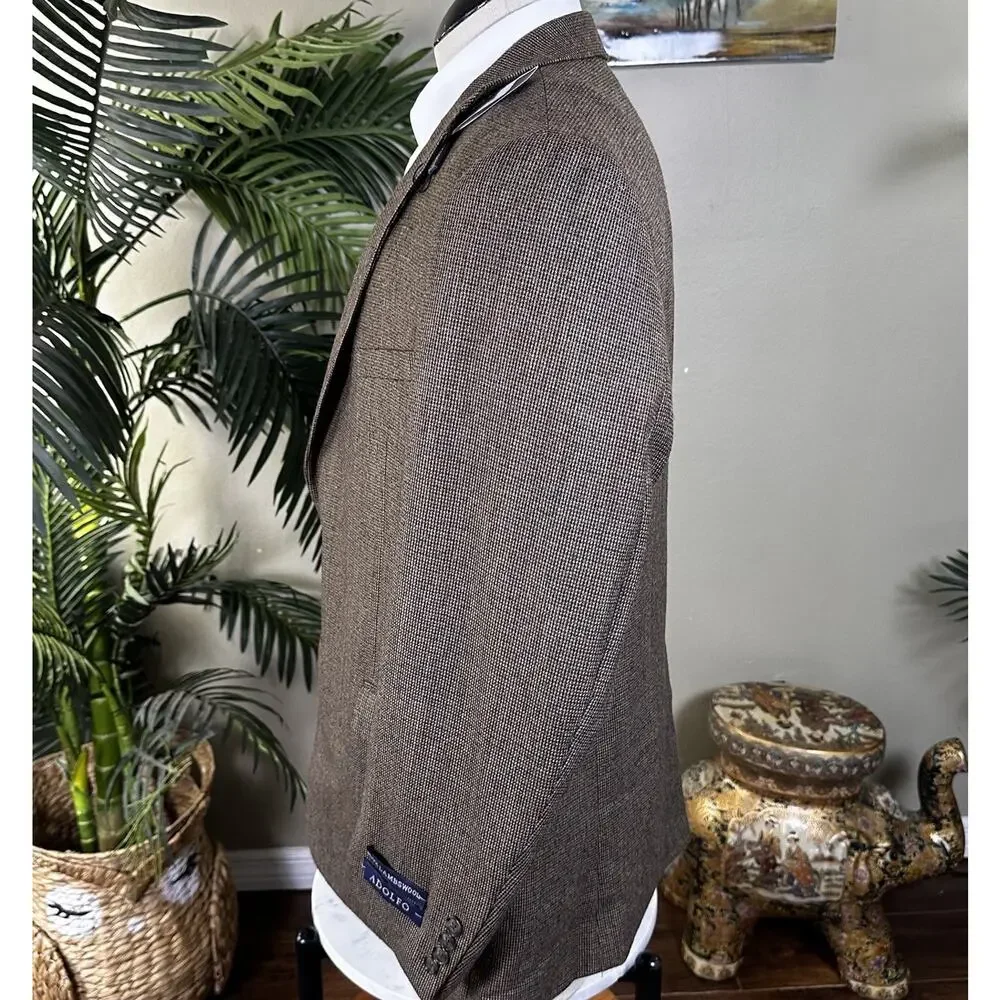 Adolfo Sportcoat Blazer Men 46R New w Tags Lambswool Brown Beige Woven